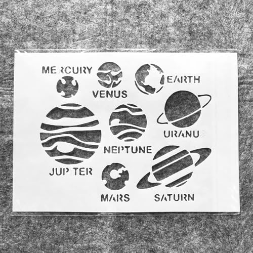 TIAMECH A4 Reusable Solar System Stencil for Painting | Planets Earth Mars Saturn Mercury Layering Template, DIY Wall Art, Wood Furniture, Scrapbook & Crafts (8.3x11.7inch) - style: Solar System