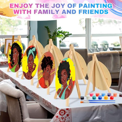 Supervitae 72 Piece Black Girls Round Pre Drawn Canvas Kit 5.9" Paint and Sip Kit for Adults Painting Party Pre Printed Canvas DIY with Pictures Paints Easels Brushes for Party Gifts - size: 5.9", style: Black Girls