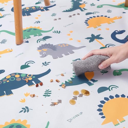 Splat Floor Mat for Under High Chair/Arts/Crafts by CLCROBD, 51" Waterproof Anti-Slip Food Splash Spill Mess Mat, Washable Portable Picnic Mat and Table Cloth - color: Dinosaur