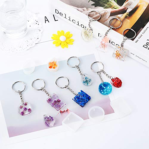 WILLBOND 67 Pieces Resin Keychain Mold Silicone with Hole, Resin Molds Silicone Keychains Making Kit with Keychain Rings Dried Flower Round Sequins for Keychains Pendant Jewelry Making Supplies