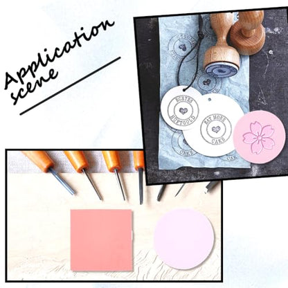CRASPIRE 8Pcs 4 Styles Pink Rubber Carving Blocks Round Square Linoleum Blocks for Printmaking Stamp Soft Rubber Crafts DIY Crafting Scrapbook Beginners Professional