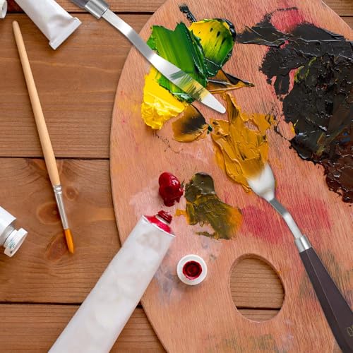2Pcs Oval Palette Knife Pallet Knife Width Palette Knives Stainless Steel No.20 No.19 Art Paint Spatula with Wood Handle Metal Palette Knife for Oil Acrylic Canvas Mixing Spreading Pastry Decorating