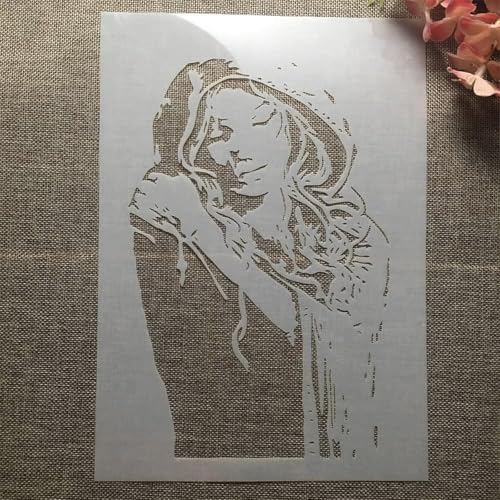 TIAMECH A4 Reusable Raincoat Girl Stencil for Painting | Hoodie Hat Girl Sleepy Resting Layering Template, DIY Wall Art, Wood Furniture, Scrapbook & Crafts (8.3x11.7inch) - style: Raincoat Girl