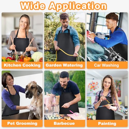 Gotega 4 Pack Waterproof Rubber PVC Apron Adjustable Dishwasher Apron-Women Men Heavy Duty Work Apron for Dishwashing Chemical Lab Butcher Grooming Black - color: Black