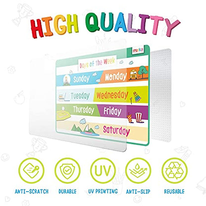 merka Kids Placemats Set - 4-Pack, 17 x 11 in, Multicolor - Interactive Preschool Learning Placemats for Ages 2 & Up with Counting & Days of the Week - Wipeable & Reusable with Slip-Resistant Backing - style: Opposites, Days, Months, Numbers