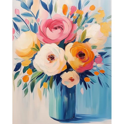 Natuyalo Flowers Paint by Numbers Kit for Adults Canvas - Vase Adult Paint by Numbers for Adults Beginner, DIY Acrylic Painting by Numbers Kits Arts Crafts for Home Wall Decor (16x20 Inch) - color: PIC-01