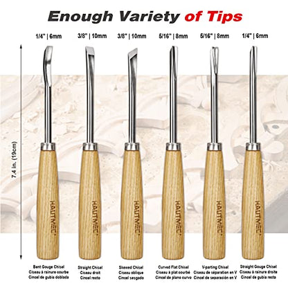 HAUTMEC Wood Carving Tools, 6-Piece Wood Chisel Sets, CRV Steel Blades with Rust-Resistant Electrolytic Coating, Fishtail V-Gouge Design for Fine Woodworking & Detailing – HT0236