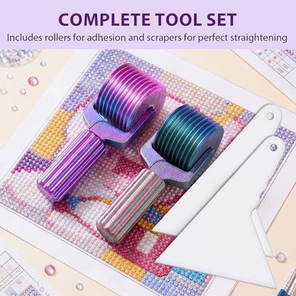 PASDUCHAS 2 Pack Diamond Art Roller Straightener, DIY Rhinestone Painting Accessories with 2 Pcs Diamond-Paint Art Aligning Tools