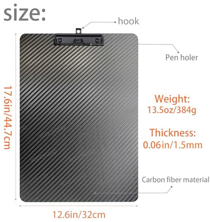 12.6x17.6x0.06in Hard Lightweight Portable Vertical Carbon Fiber Clipboard Ledger A3 8K Size, with Black Low Profile Clips, Hook & Pen Holder, Smooth Drawing Board, Waterproof & Sun Resistant - color: Black Clip, size: 12.6*17.6*0.06inch+1Clip