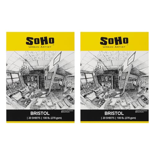SoHo Urban Artist Bristol Paper Pads - Smooth Bristol Paper Pads for Sketching, Charcoal, Colored Pencils, Inks, & More! - 9x12-2 Pack - size: 9x12" - 2 Pack