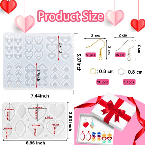 12 Pairs Mother's Day Resin Earring Mold Love Heart Silicone Resin Earring Molds Casting Epoxy Earring Molds Silicone Earring Mold with 200 Earring Hook Kit for DIY Crafts Jewelry Making Keychains