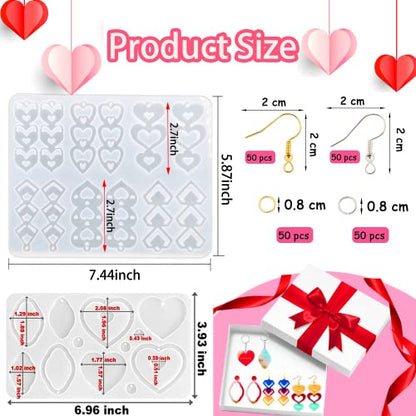 12 Pairs Mother's Day Resin Earring Mold Love Heart Silicone Resin Earring Molds Casting Epoxy Earring Molds Silicone Earring Mold with 200 Earring Hook Kit for DIY Crafts Jewelry Making Keychains