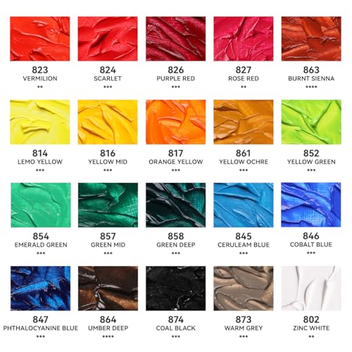 Paul Rubens Oil Paint, 20 Colors x 50ml Large Tubes, Professional Oil Based Paint Set with High Saturation, Creamy Texture, and Consistency, Art Supplies for Artists, Students, Beginners - color: 20 colors*50ml-A