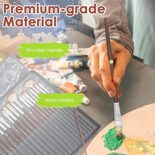 25pcs Paint Brush Set for Acrylic Painting, Acrylic Paint Brushes with Palette Knife and Cloth Roll, Paint Brushes Oil Watercolor Canvas for Artists and Beginners