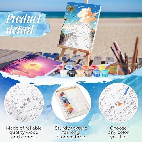 Zhanmai 72 Pcs 12 Sets Sip and Paint Kit Pre Drawn Canvas for Painting 8" x 10" Paint Party Canvas Painting Pre Printed Canvases for Party Favor DIY Virtual Adult's Date Night(Hawaii Landscape) - style: Beach Scenery