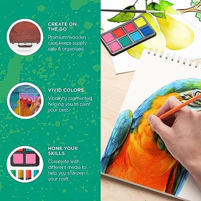 Norberg & Linden 144-Piece Art Set in Wooden Box with Drawer - Art Set for Adults, Teens, Kids - Premium Art Supplies - Includes Watercolors, Oil Pastels, Crayons, & More