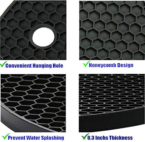5 Pack Extra Thick Silicone Trivets Heat Resistant Pot Holder and Oven Mitts,Trivets for Hot Dishes,Nonslip Insulation Honeycomb Rubber Hot Pads for Countertop,Multi-Purpose & Flexible Mats,BK - color: Black