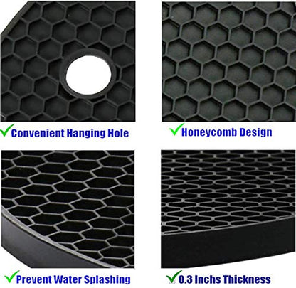 5 Pack Extra Thick Silicone Trivets Heat Resistant Pot Holder and Oven Mitts,Trivets for Hot Dishes,Nonslip Insulation Honeycomb Rubber Hot Pads for Countertop,Multi-Purpose & Flexible Mats,BK - color: Black