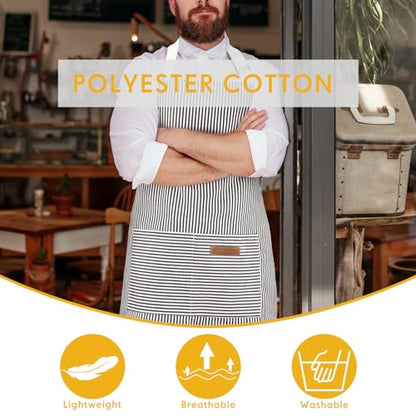 Handepo 4 Pcs Kitchen Aprons with Pockets Adjustable Waterproof Cotton Aprons Striped Apron for Women Men Chef Gift for Dad - color: Gray