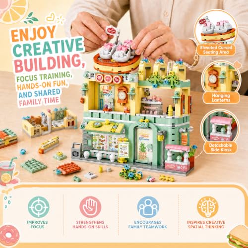 City Restaurant Building Set, Modular City Architecture Display Model Kit, Gifts for Adults (818 Pcs) - color: Mint