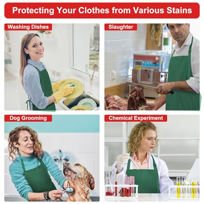 SHEOMERN Aprons for Men Kitchen Cooking – Waterproof & Oil Proof 3-Layer Long Pocket-Free Chef Apron for Grilling BBQ Baking – Gift for Men - color: Darkgreen