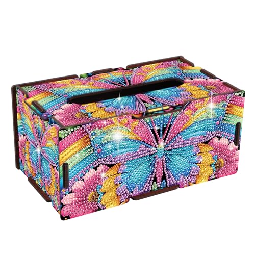 JZHYOAN Butterfly Diamond Art Tissue Box DIY Animal Paper Storage Holder Diamond Painting Napkin Holder Rectangular Portable Office Mosaic Decora Desk Mosaic Gem Art Tissue Box for Adult Family - color: pink