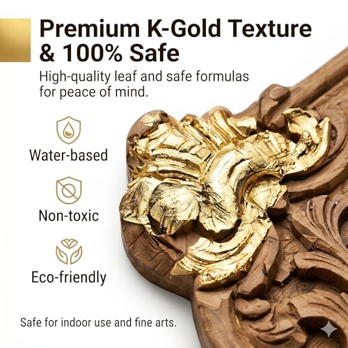 Gold Leaf Adhesive,100ml /3.52oz Water-Based Gold Leaf Glue & 100ml /3.52oz Protective Varnish with 2 Brushes - Ideal for Craft, Painting, Arts, DIY Projects - color: Gold (without gold leaf)