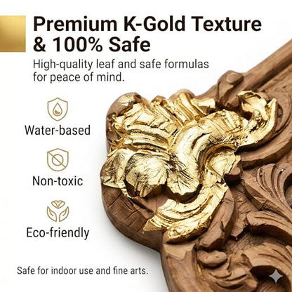 Snailmart Gold Leaf Kit, 100ml Water-Based Metal Leaf Glue and 100ml Protective Varnish, Gold Leaf Sheets 100 pcs, 2 Brushes, for Craft, Painting and Arts - color: Gold (with gold leaf)