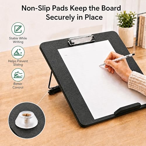 Slant Board for Writing, Adjustable Bamboo Writing Board with 6 Angles, Non-Slip Pads and Carrying Bag, Foldable Slanted Clipboard Easel for Handwriting, Reading, Drawing, Homework and Study Black - color: Black