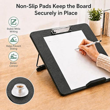 Slant Board for Writing, Adjustable Bamboo Writing Board with 6 Angles, Non-Slip Pads and Carrying Bag, Foldable Slanted Clipboard Easel for Handwriting, Reading, Drawing, Homework and Study Black - color: Black