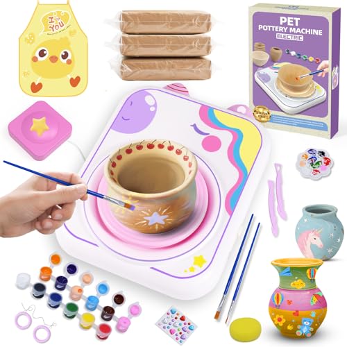 weirtoya Pottery Wheel for Kids, Girls Arts and Crafts Toys for Kids Ages 8-12,Pottery Craft Kit with 3 Pack Air-Dry Clay, Art Supplies for Kids Toys Girls Birthday Gift for 6 7 8 9 10 11 12+