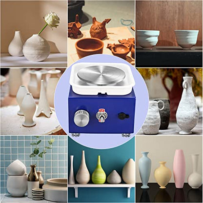 Mini Pottery Wheel Machine for Adults & Beginners, 2 Turntables (3.94" & 2.56") | 0-2000 RPM Adjustable Speed Pottery Machine Removable Splash Tray Ceramic Making Kit Includes 8 Sculpting Tools - color: Blue