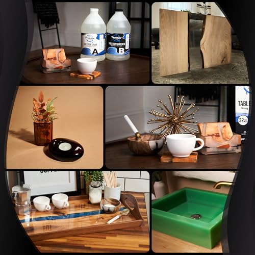 Promise Epoxy Table Top Epoxy Resin 8-Gallon Kit with Accessories – Clear Coat for Table Top Art with Mixing Cups, Stir Sticks, and Helix Drill Mixer