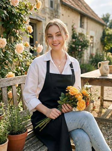 Molaxhome Split Apron with 3 Pockets,Unisex Pottery Apron with Adjustable Strap for Kitchen Ceramics - color: Black