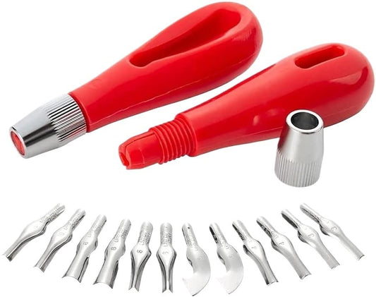 Printmaking Tools Woodcut Tools Engraving Tools Rubber Stamp Carving 2 Sets Lino Cutters with 6 Assorted Blades for Lino Cutting and Crafting, Carvings, DIY, Red
