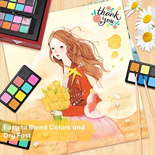 iBayam Art Supplies, 150-Pack Deluxe Wooden Art Set Crafts Drawing Painting Kit with 1 Coloring Book, 2 Sketch Pads, Creative Gift Box for Adults Artist Beginners Kids Girls Boys - color: Natural