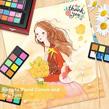 iBayam Art Supplies, 150-Pack Deluxe Wooden Art Set Crafts Drawing Painting Kit with 1 Coloring Book, 2 Sketch Pads, Creative Gift Box for Adults Artist Beginners Kids Girls Boys - color: Natural