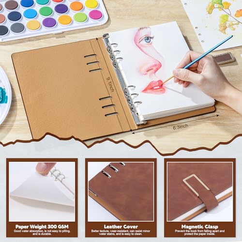 Prudiut 30 Sheets Watercolor Sketchbook, 140 lb/300 GSM Watercolor Journal Cold Press Paper for Painting, Drawing, Mixed Media(9.1x6.3 in, Brown) - color: Brown