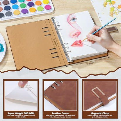 Prudiut 30 Sheets Watercolor Sketchbook, 140 lb/300 GSM Watercolor Journal Cold Press Paper for Painting, Drawing, Mixed Media(9.1x6.3 in, Brown) - color: Brown