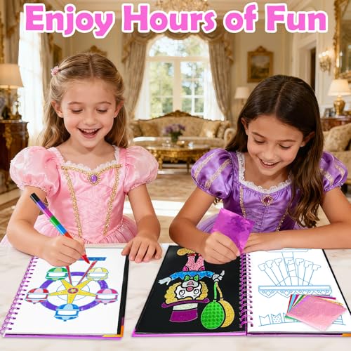 FUNNYB&G Foil Art Craft Kit for Girls 4-10 Years Old: Mess-Free & No-Glue, Create 16 Sparkly Amusement Park Pictures – Perfect Travel Toy & Birthday Gift for Kids （Amusement Park） - style: Amusement Park