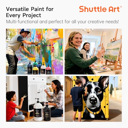 Shuttle Art Titanium White Acrylic Paint, 69oz/2040ml Large Capacity Pump Bottle with Cover, Fast Drying Non-Toxic, High Coverage Titanium White Paint for Kids, Artists, Students & DIY Crafts - color: White, size: 69 Fl Oz (Pack of 1)