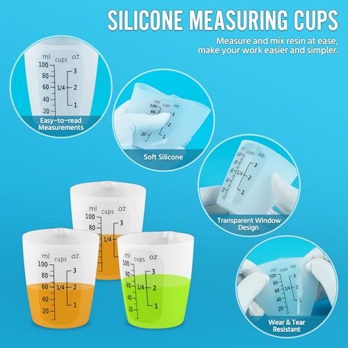 10Pcs Silicone Resin Mixing Measuring Cups 100ml / 3oz for Resin Supplies, Easy-to-read Black Marks, Non-stick Reusable Silicone Pouring Cups for Epoxy Mixing - size: 10*100ml (Black Marks)