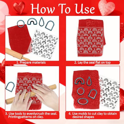 CHGCRAFT 4 Pcs Valentine's Day Love Rainbow Polymer Clay Texture Sheet Bow and Cherry Silicone Clays Texture Mat for Polymer Clay Making Earrings Jewelry DIY Crafts 5.5 × 5.5 Inch - style: Love Rainbow