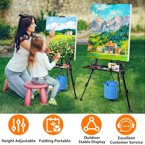 Easel Stand for Painting Artist Easel Stand Adjustable Height 20" to 61" Metal Tripod Art Easels Stand for Painting Canvases Tabletop Floor Art Easel Stand with Tray, Bag, Folding Keg, Black