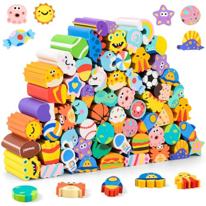 LiYiQ 60 Pcs Cute Eraser for Pencils Bulk Cute Supplies Kawaii Erasers for Classroom Fun Erasers for Classroom Supplies Party Favors Gift