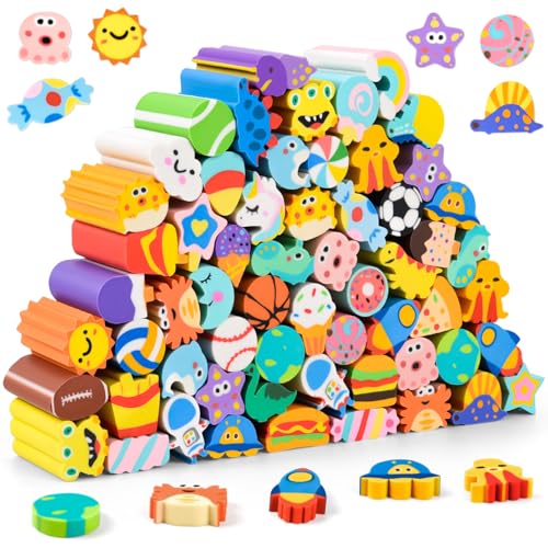 LiYiQ 60 Pcs Cute Eraser for Pencils Bulk Cute Supplies Kawaii Erasers for Classroom Fun Erasers for Classroom Supplies Party Favors Gift