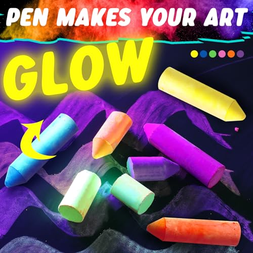Feifeiya 30 Pcs Glow in the Dark Chalk Under Blacklight, 6 Neon Colors Washable Dustless UV Sidewalk Chalk for Black Light Party Playground Chalkboard Birthday Gift and Outdoor Drawing (Crayon) - style: Crayon