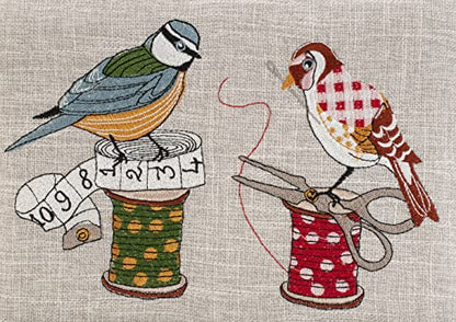 Hobby Gift Medium Sewing Box Organiser, Fabric Covered Storage Box with Handle, Internal Tray, Pin Cushion and Pocket for Sewing, Quilting and Knitting Supplies - color: Birds on Bobbin
