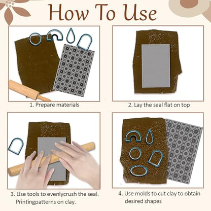 4 Sheets Simple Flowers Pattern Clay Texture Mat Plaid Flower Polymer Clay Texture Sheets DIY Tools for Pottery Earring Jewelry Making Stamp Engraving Machines, 3.9x2.6inch - style: Plaid Flower