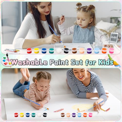 Yihurlm 24 Pack Mini Acrylic Paint Set,12 Colors Acrylic Paint Strips for Kids & Adults, Washable Paint Set with 24 Flat Brushes, 24 Pointed Brushes, Kids Paint Set for Class Painting Artistic Crafts